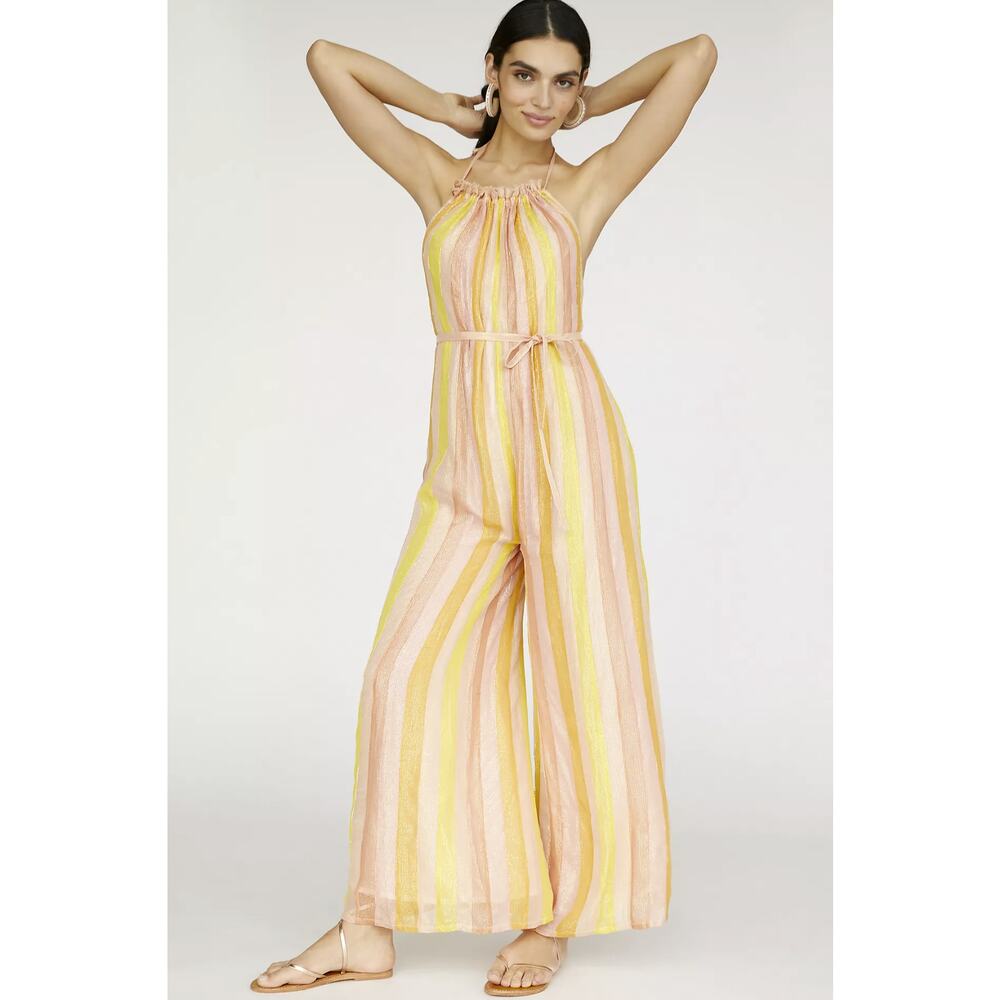 NEW Anthropologie Yellow Pink Sundress Sophie Jumpsuit - L/XL